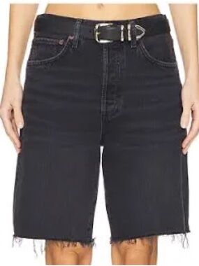 Agolde Black High-Rise Raw-Hem Denim Shorts